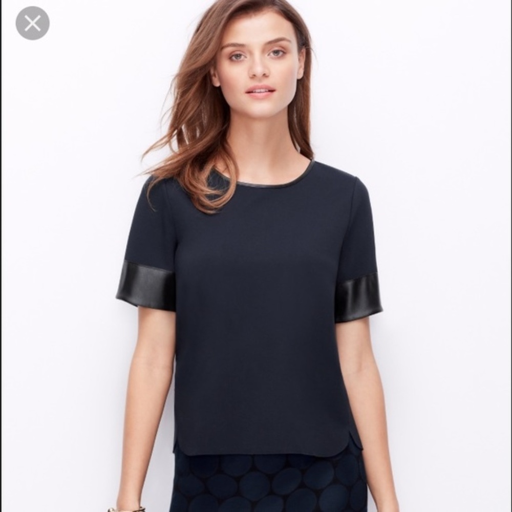 Ann Taylor Faux Leather Trim Ponte Top
